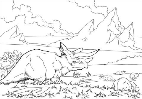 Flock Of Triceratops Coloring Page